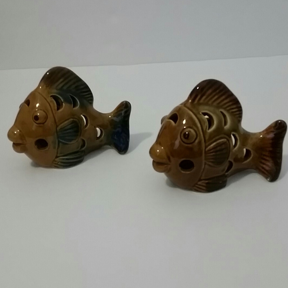 Set of 2 Ceramic Fish Votive  Tea Light Holders